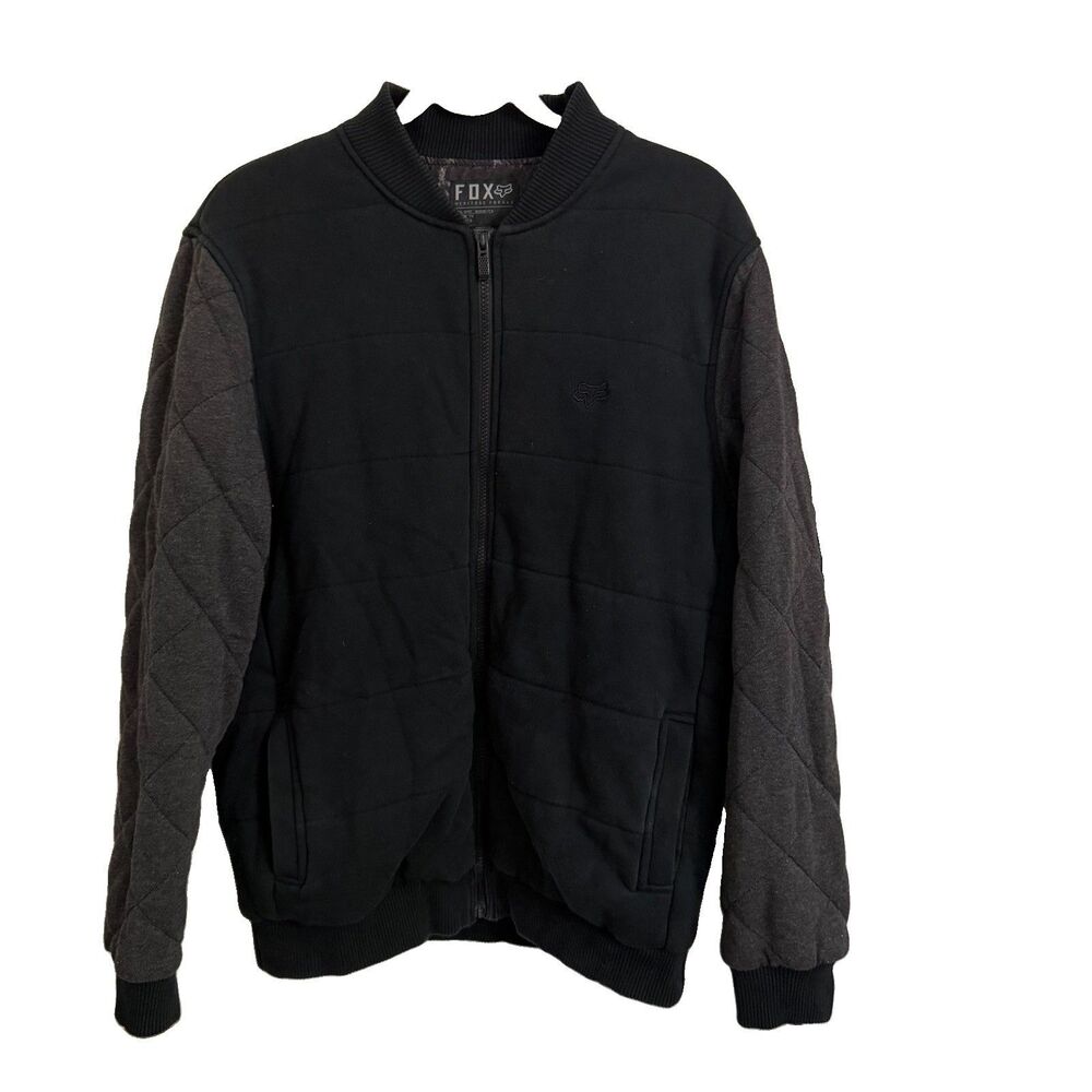 FOX Racing Bomber Jacket Mens Large Black Quilted Full Zip Streetwear Motorcycle